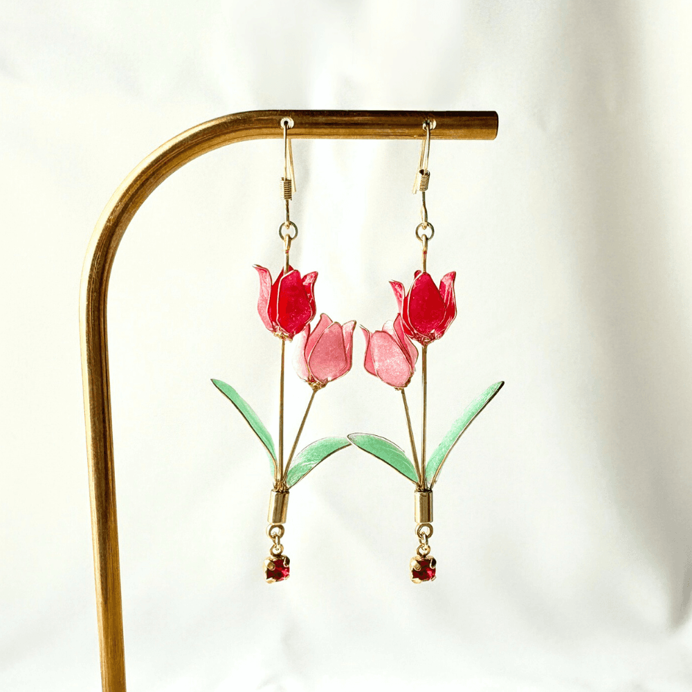 【チューリップ】ピアス 赤とピンク 揺れる サージカルステンレス 金属アレルギー対応 受注生産 春の新作 | 6枚目